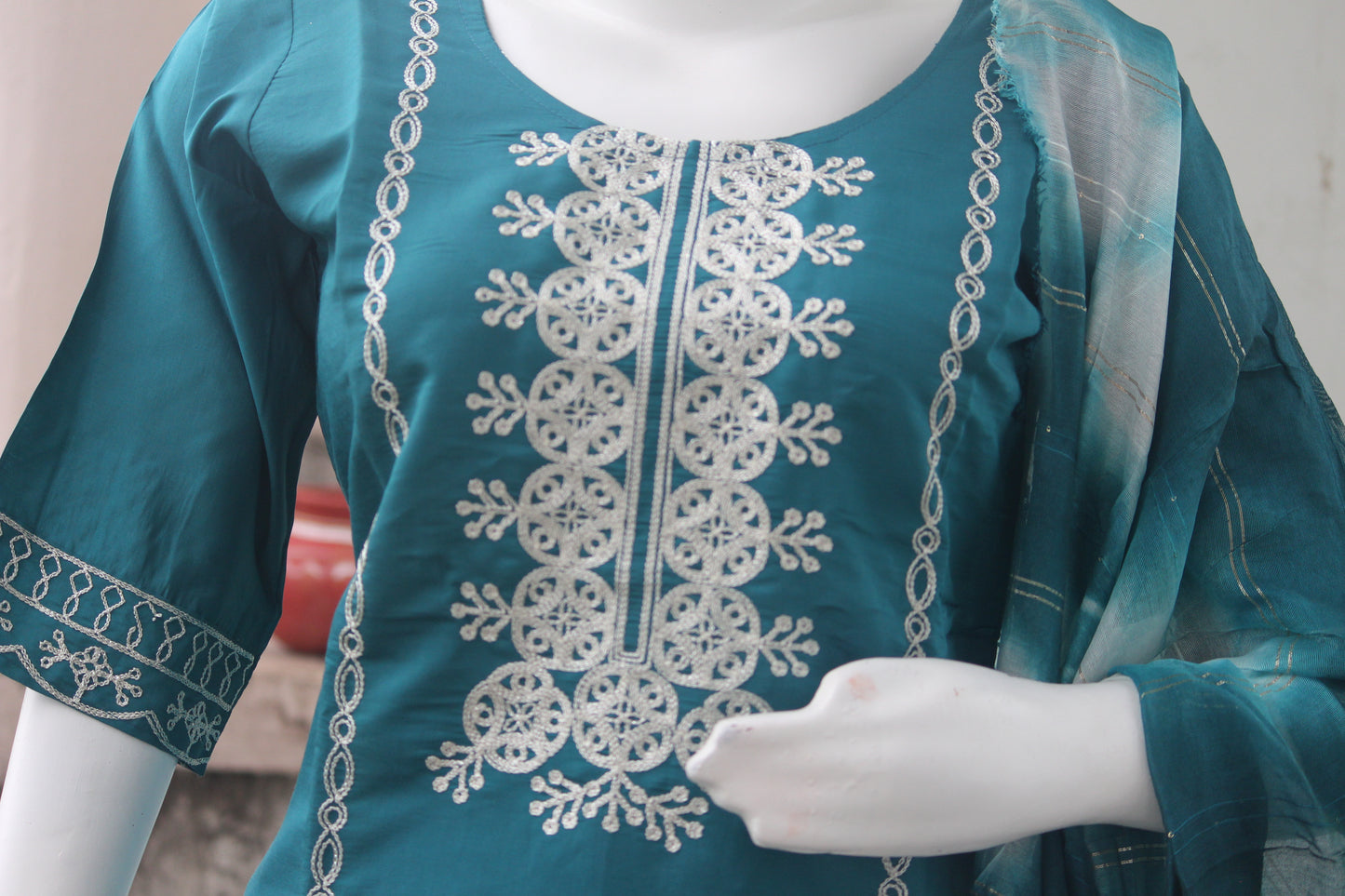 Roman silk pakistani green suit