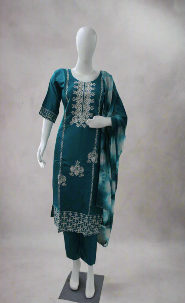 Roman silk pakistani green suit