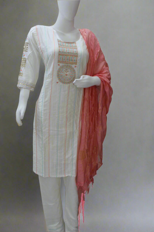 off white Suit with Peach Dupatta