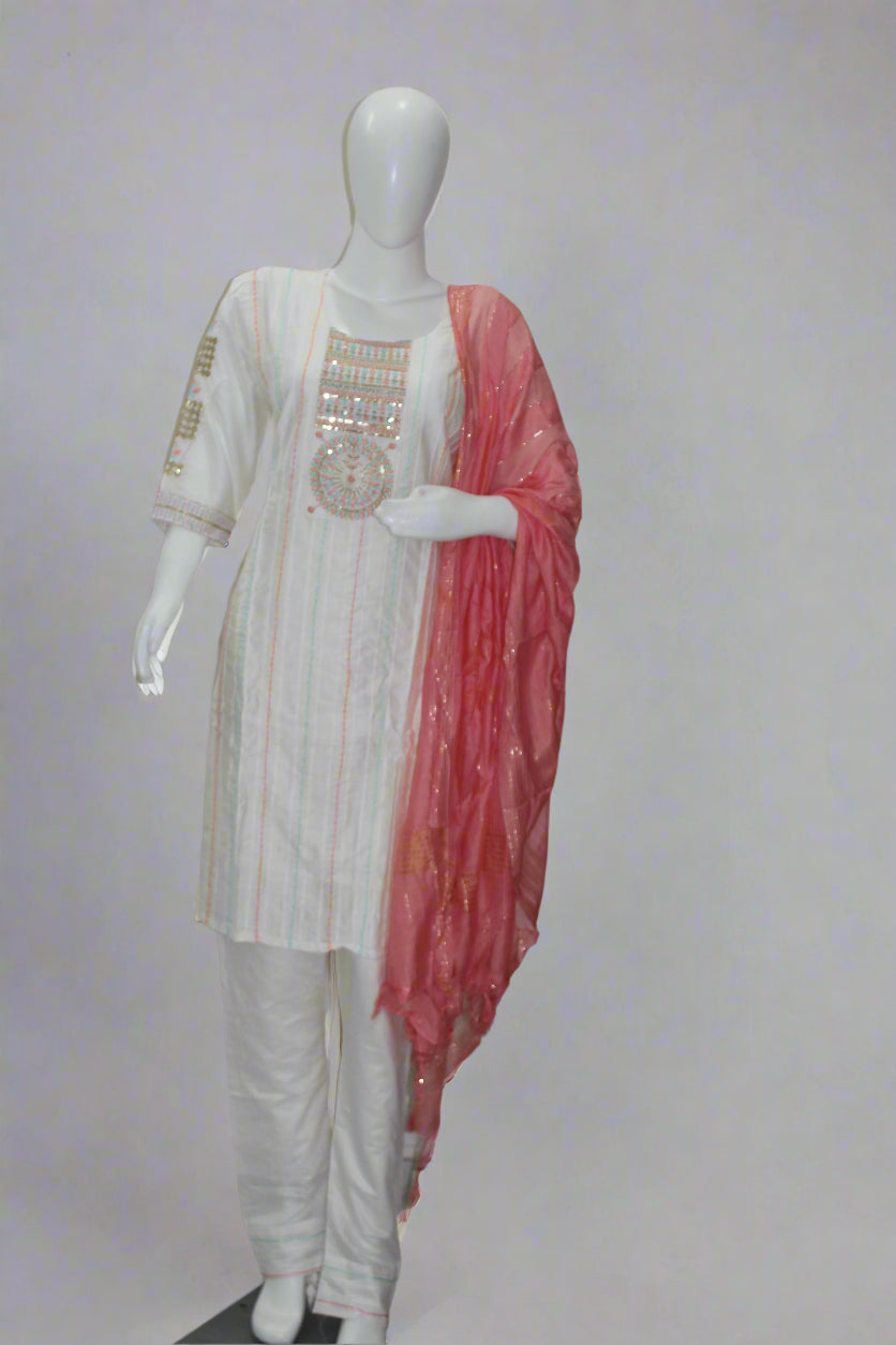 off white Suit with Peach Dupatta