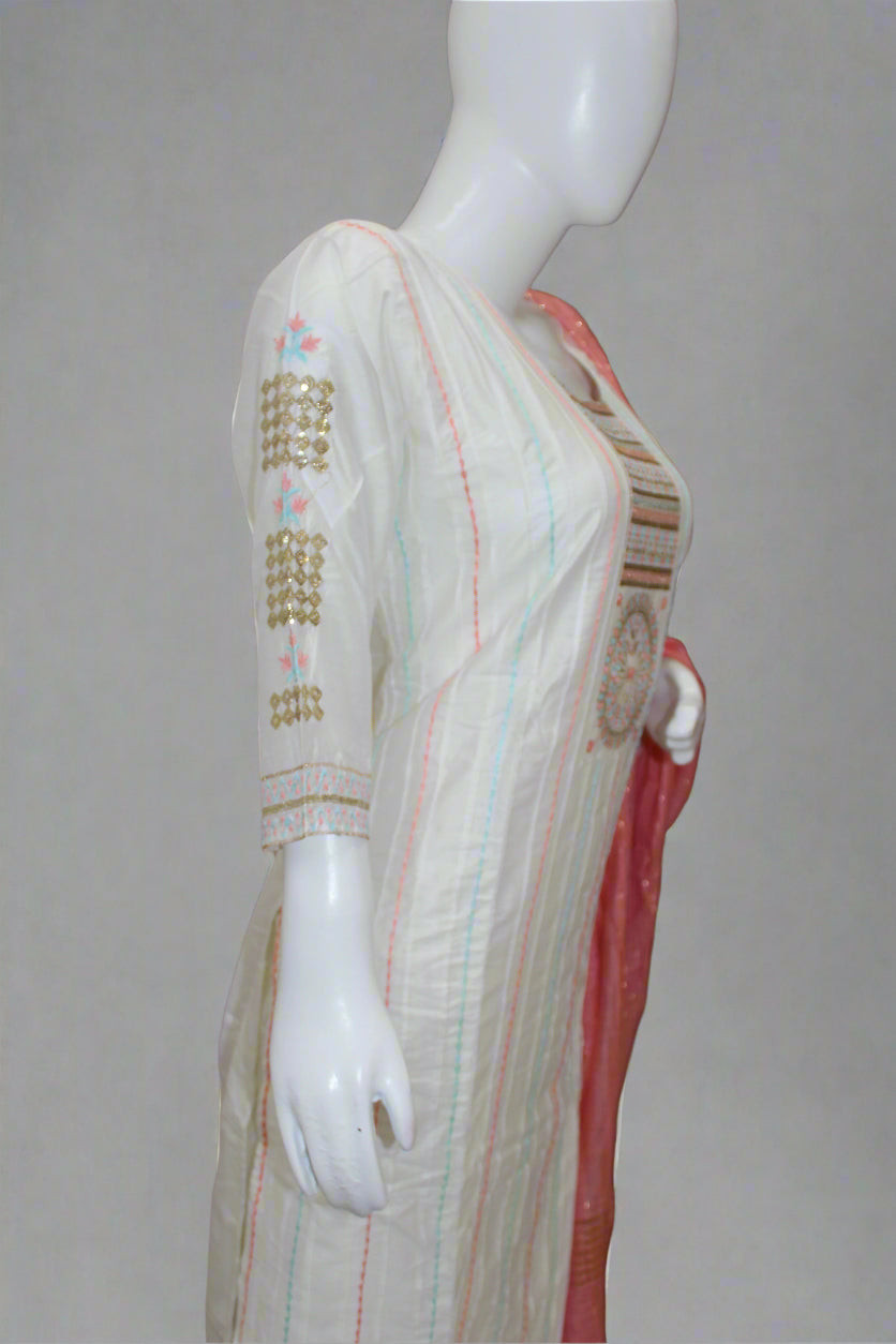 off white Suit with Peach Dupatta