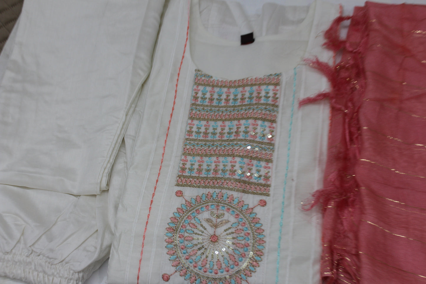 off white Suit with Peach Dupatta