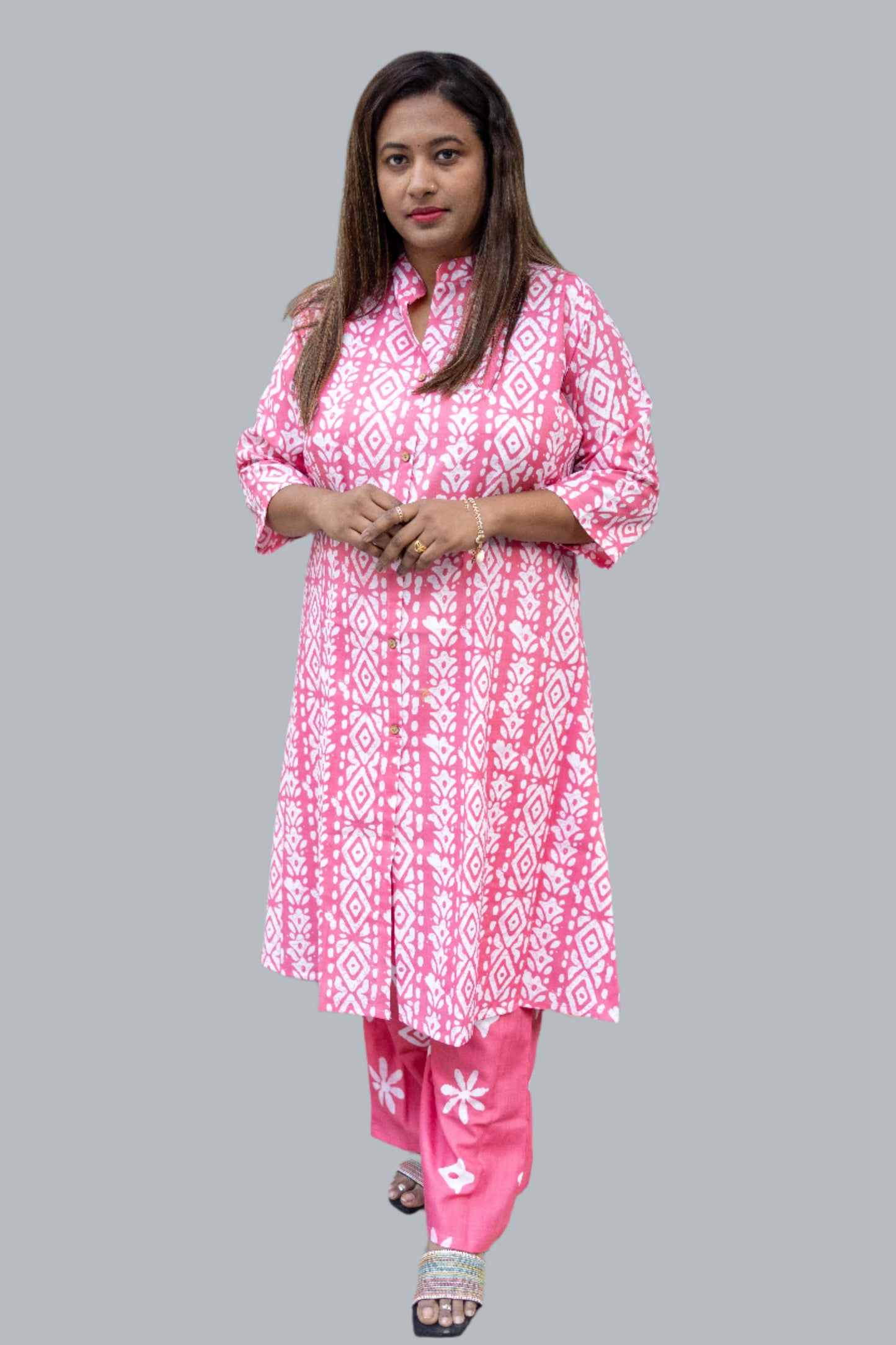 pink color cotton Aline plazzo pant set