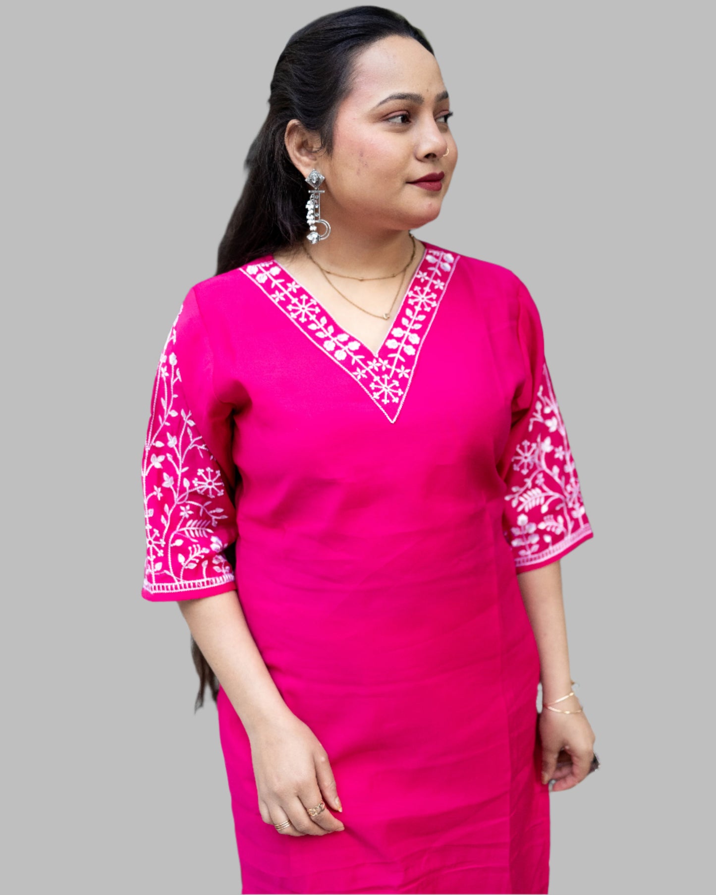 Pink Embrioded silk kurti for everyday wear