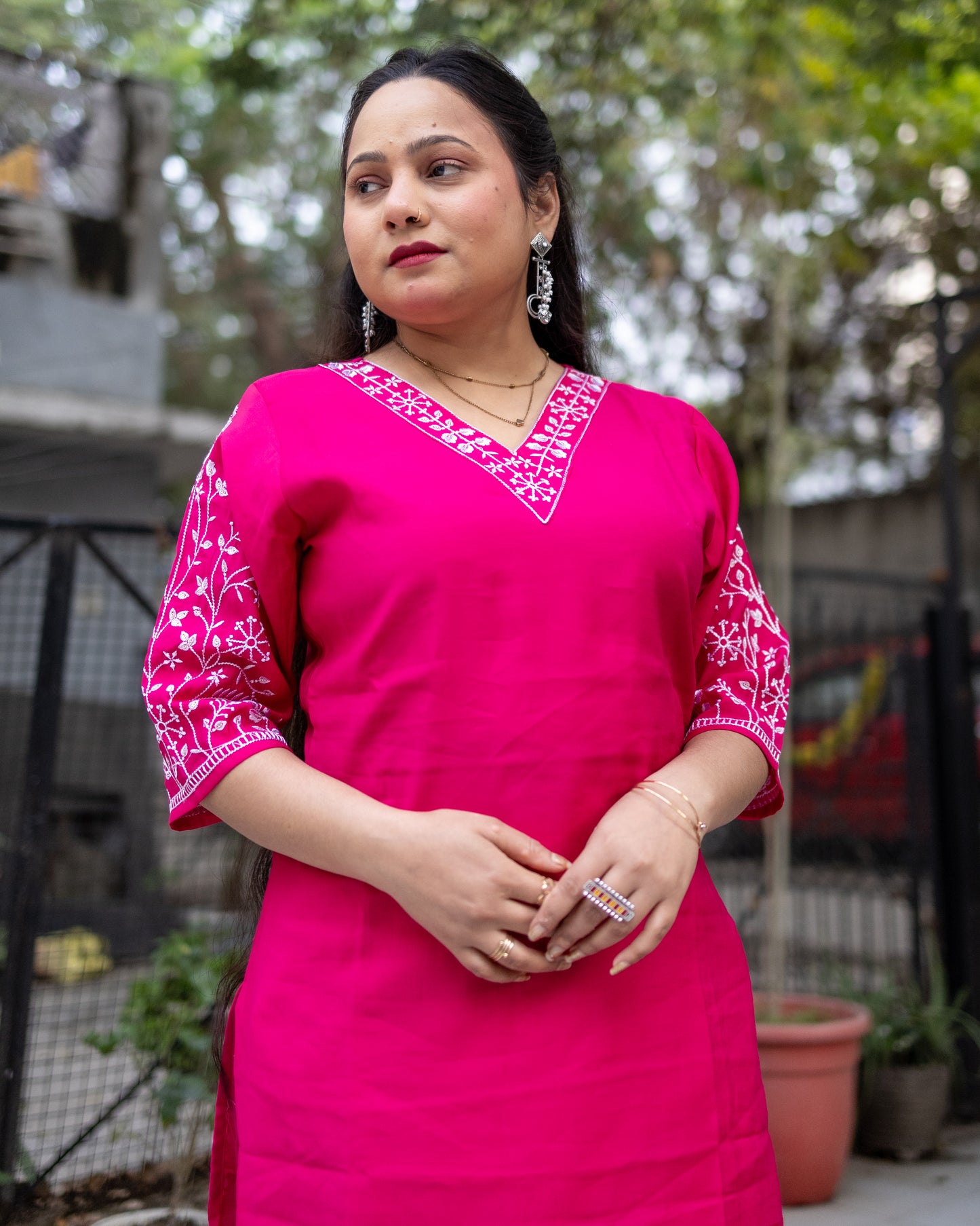 Pink Embrioded silk kurti for everyday wear