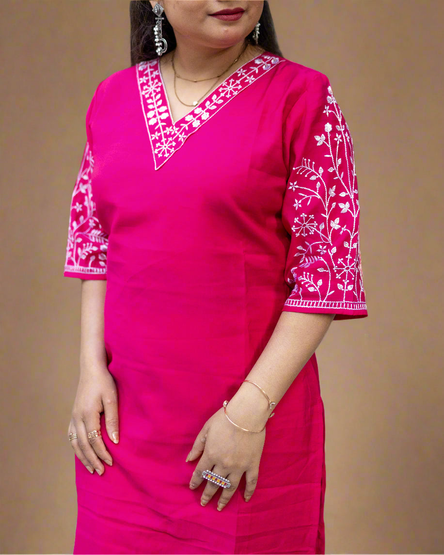 Pink Embrioded silk kurti for everyday wear