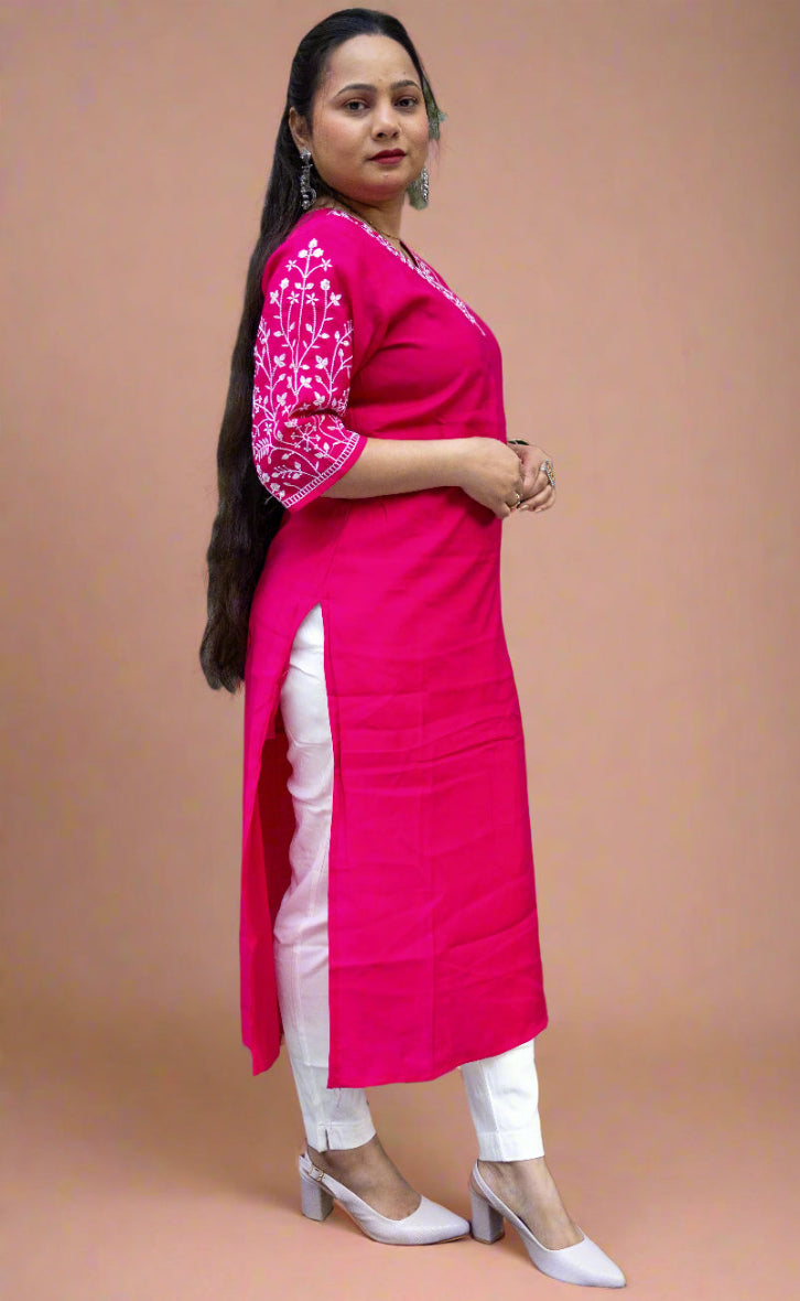 Pink Embrioded silk kurti for everyday wear