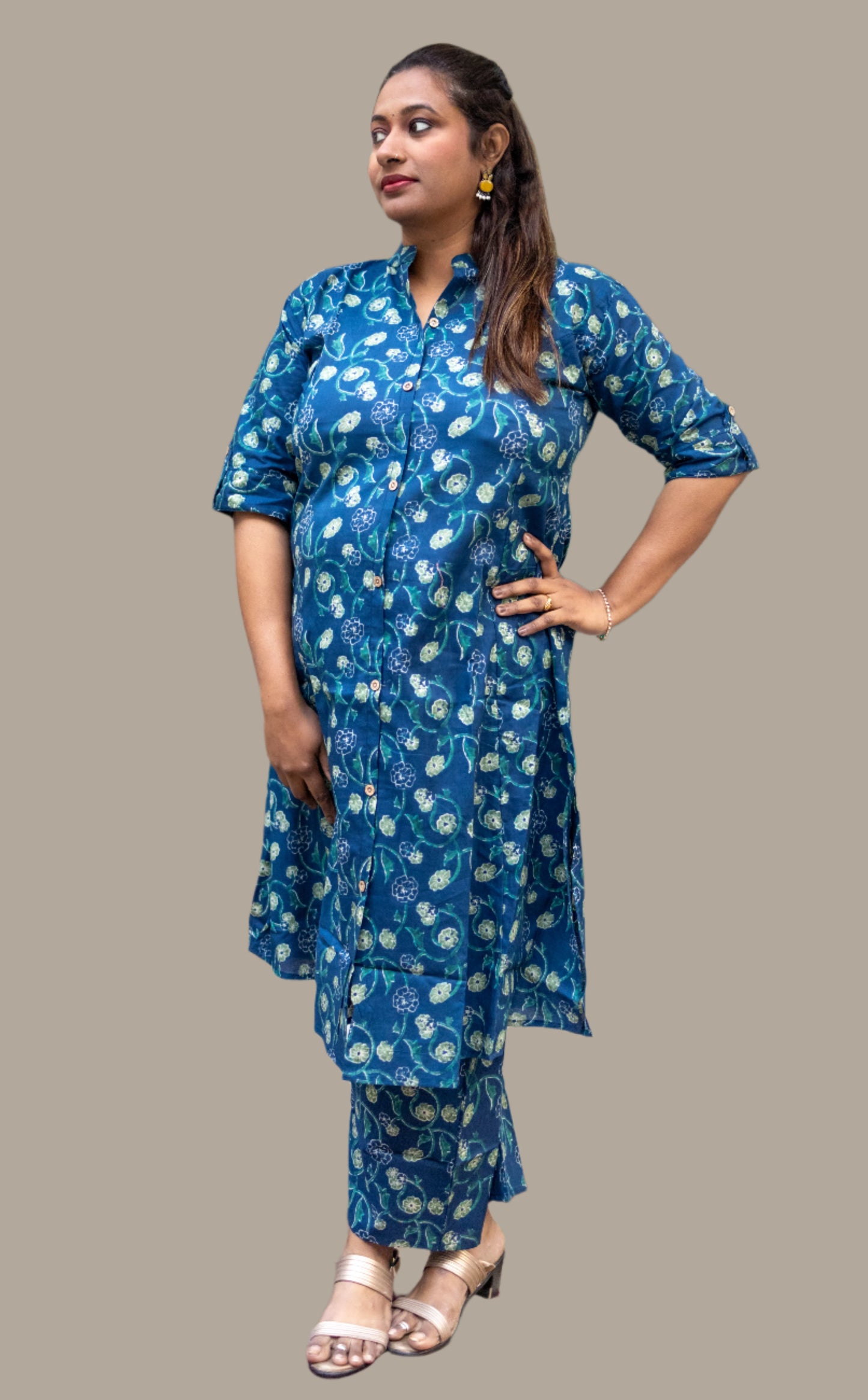 Blue color cotton Aline plazzo pant set